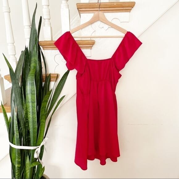 SHEIN Women's Red Off The Shoulder Ruffle Sleeve Sheath Dress Size 6 - Picture 5 of 6